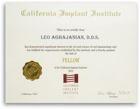 California Implant Institute diploma of Precision